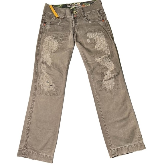 RARE BLUE COLLECTION Straight Button Fly Distressed Jeans Brown Size 29 Waist - Picture 1 of 16